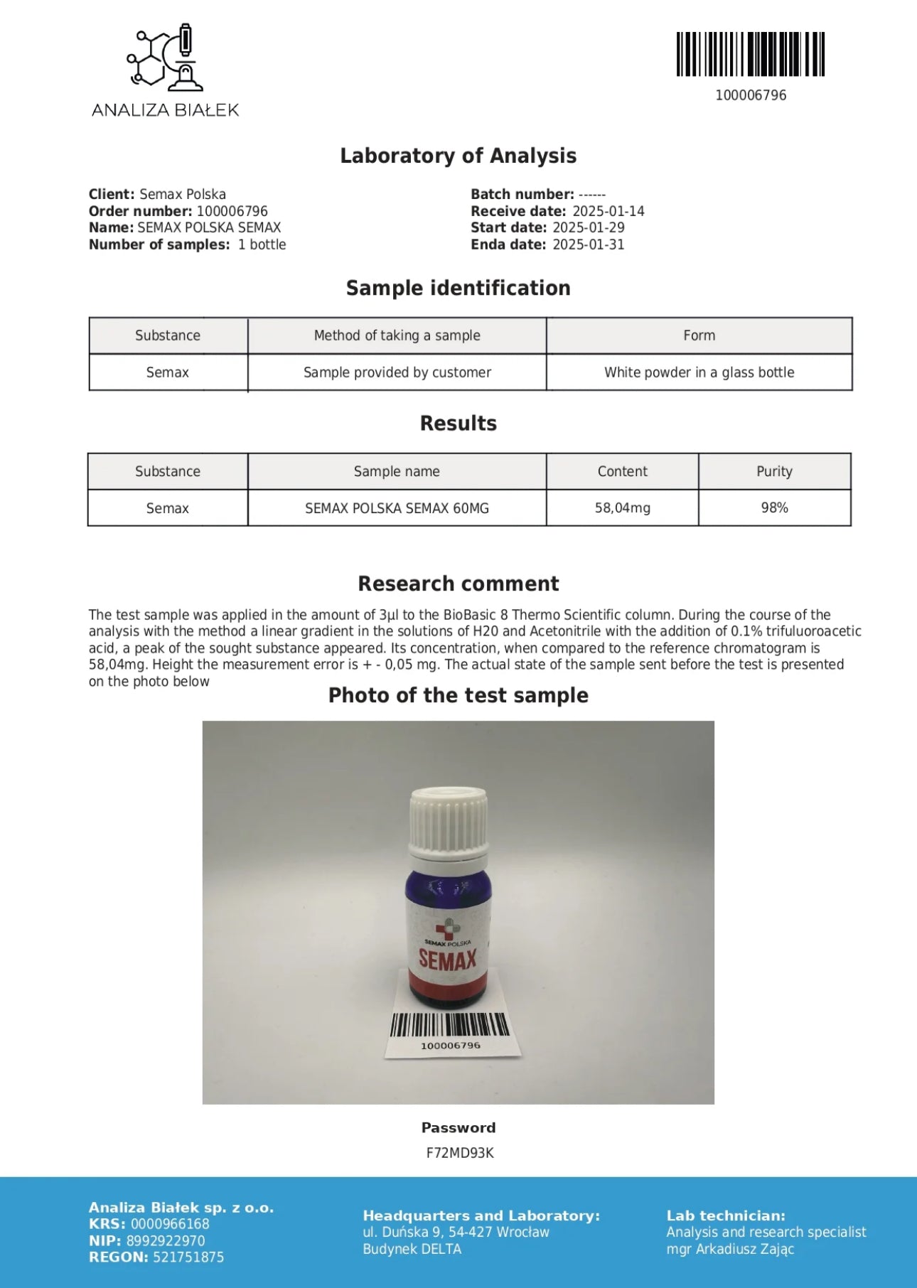 Semax - 1%, 60mg - SEMAXPOLSKA