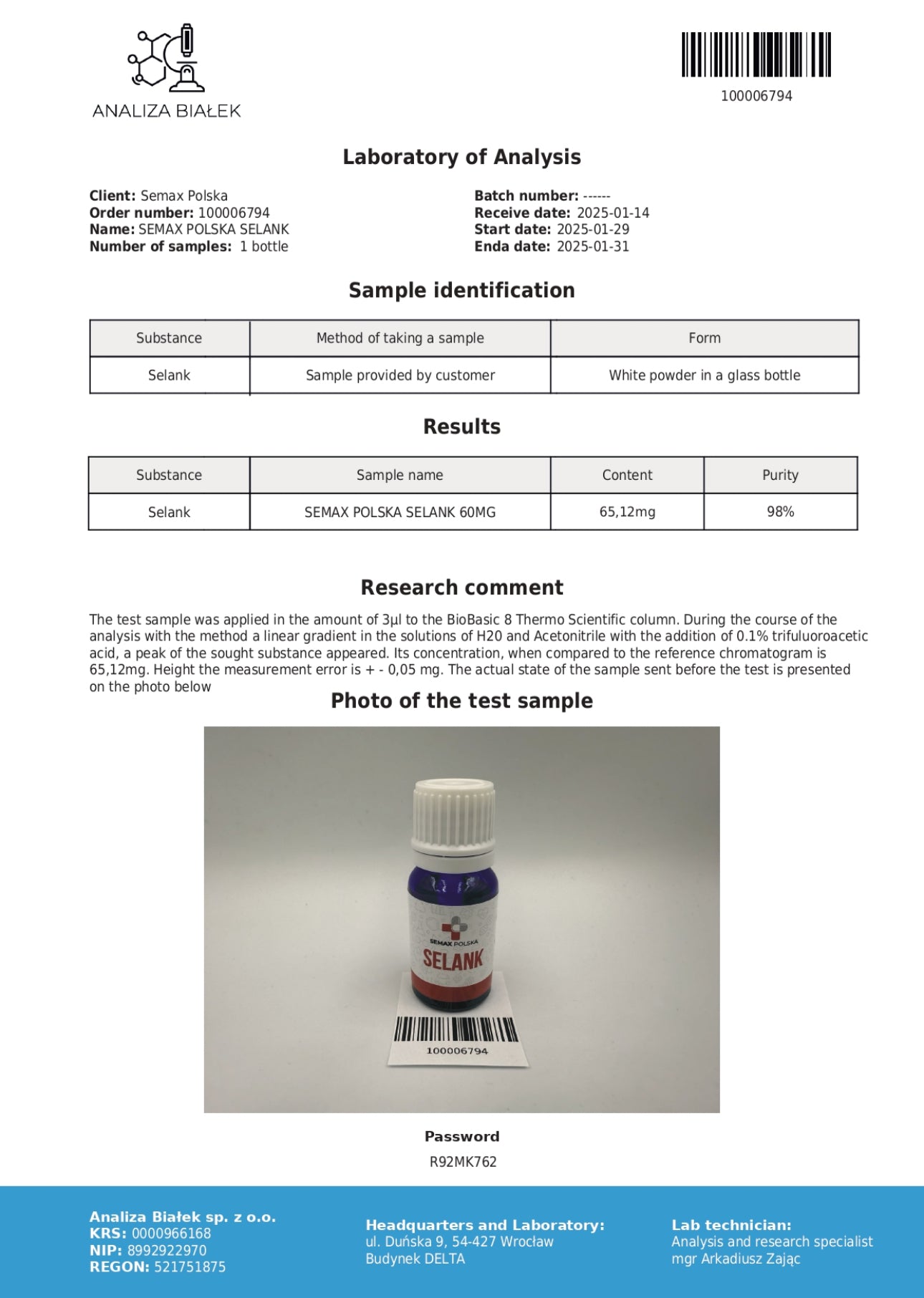 Selank 60mg - SEMAXPOLSKA